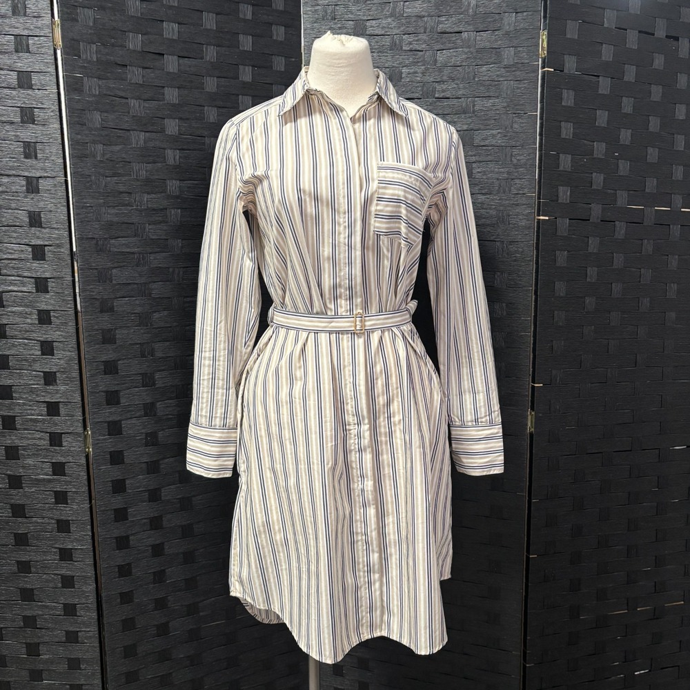 Calvin‎ Klein 4 Striped Button Down Shirt Dress Belted Knee Length - Picture 2 of 10